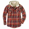 Men's Jackets Check Hooded Sweatshirt Shirt Loose Patch Pocket Jacket