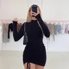 Casual Dresses Long Sleeve Ruched Bodycon Dress Women Turtleneck Bandage Mini Autumn Black Skinny Stretchy Party Vestidos