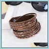 Charm Bracelets Bracelet Bohemian Rhinestone Cuff Wrap Bangle Magnetic Clasp Leather Drop Delivery Jewelry Dh2Rr
