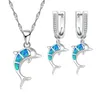 Kolye küpeleri Set sevimli yunus tasarım mavi taklit yangın opal zirkon kadınlar için mücevher ile aksesuarlar moda sevgilisi hediye