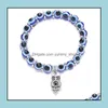 Beaded Acrylic Religious Charms Lucky Hand Strands Stretch Bracelet Jewelry Evil Blue Eyes Bead For Women Men Jewellry Party Drop De Dhxdd