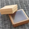 Present Wrap 10st Folding Kraft Paper Box med transparent PVC Window Brown Packaging Wedding Birthday Candy Cookie