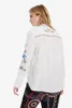 Blouses feminina Blusa espanhola bordada impressão de moda de moda casual camisa fina de manga comprida algodão branco