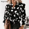 Women's Blouses Spring Office Lady Chiffon Shirt Polka Dot Blouse For Women Long Sleeve Ruffled V-neck Elegant Ladies Cloth 12253