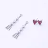 Dangle Earrings Me0086 2023 Copper Zircon Silver Color Red Heart Arrow Drop For Christmas