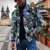 Giubbotti da uomo 2023 Autunno Streetwear Moda Uomo Abbigliamento Retro Harajuku Anacardi Fiori Stampa Giacca da uomo Bavero con bottoni Tasca Cappotto Giacca a vento