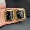 Backs Earrings Fashion Brand Ladies Vintage Black Stone With Large Exaggerated Square Clip Banquets And Concert Jewelry Accessory