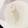 Backs Earrings Long Tassel Earring For Women Gold Color Shiny Layers Ear Cuff Clip In Dangle Korean Fashion Elegant Jewelry