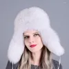 Berets Russian Winter Fur Hat Warm Soft Fluffy Real Bomber Hats Women Men Raccoon Cap Unisex Outdoor Windproof