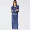작업 드레스 Miyake 데님 여성의 한국 버전 셔츠 스프링 얇은 얇은 탑 슬림 치마 그물 적외선 매칭 슈트 여성
