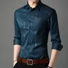 Mannen Overhemden Lente Herfst Mannen Tops Lange Mouw Turn Down Kraag Strepen Single-breasted Social Business Shirt Casual s2052