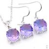 Earrings Necklace Luckyshine Christmas Gift Set Pendants Round Bi Colored Tourmaline 925 Sterling Sier Jewelry For Women Drop Deli Dhfui