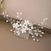 Hår smycken bröllopstillbehör handgjorda huvudbonad kvinna silver kamkristall blomma hai pärla brud ornament tiaras