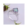 Anello solitario taglio gioielli a forma di cuore mistico topazio arcobaleno zirconi cubici anelli placcati platino misura 6 7 8 9 R0175 consegna goccia Dhxf9