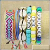 Charm Bracelets Colorf Cotton Rope Bracelet With Letter Bead Bangle Set Girl Handmade Braid Summer Beach Accessories Q583Fz Drop Del Dhgip