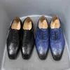 Sapatos sociais tamanho masculino sapatos Oxford couro legítimo estampa azul buck