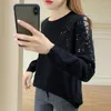Women's Sweaters Embroidered Flower Pattern Sequins Decor O-Neck Long Sleeve Women Sweater Spring Autumn Lace Stitch Knitting Top Female