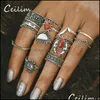 Cluster Rings Fashion Jewelry Joint Ring Set 14Pcs/Set Engraved Bohemian Vintage Punk Antique Siercolor Sun Face Finger For Women Wh Otd6K