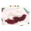 Dangle Chandelier Fashion Jewelry Womens Vintage Exaggerated Circle Peacock Feather Tassels Earrings Drop Delivery Dh1Mp