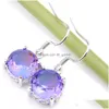 Dangle Chandelier Luckyshine Engagement Gift Purple Round Cut Bi Colored Tourmaline Gems Sier Hook Earrings For Women Russia Ameri Dhm1Y