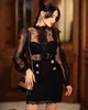 Casual Dresses Simple Fashion Sexy Solid Ladies Hollow Out Party Lace Long Sleeve Bodycon