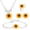 Halskette Ohrringe Set 5 Teile/satz Sonnenblumen Schmuck Für Frauen Mädchen Ring Armbänder Ringe Mode