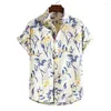 Casual shirts heren heren heren zomer korte mouw bloemenprint hipster slank fit Hawaiian aloha shirt harajuku streetwear mannelijke chemise
