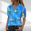 Blouzen voor dames shirts Hawaiiaanse shirt blouse funky frontpockets laten bloem palmprint mode elegante knop casual topvrouwen