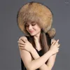 Boinas luxuoso verdadeiro lii feng chapéus de retalhos de retalhos russo ushanka chapéu earflap winter quente tampas de bombardeiro de esqui neve