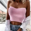 Débardeurs pour femmes été femmes chemises dos nu mignon mode côtelé blanc Crop gilet Chic épaule noir tricoté débardeurs femme Sexy M0567