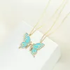 Choker Fashion Golden Enamel Butterfly Necklaces For Women Girl Friend Jewelry Gifts Pink Blue Color Pendant Necklace