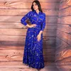 Ethnic Clothing Sain Printed Maxi sukienka Abaya muzułmańskie kobiety zapieczeni na pasy koszulę Sukienki z długim rękawem A-line hijab szatę Dubai Islam