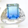 Anello solitario Anelli da donna 925 Sterling Sier placcato Gemme di tormalina blu bicolore Accessorio per gioielli per feste di fidanzamento Drop Delivery Dhky1