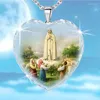 Naszyjniki wiszące w kształcie serca krystaliczne szkło chrześcijańska dziewica Maryja Naszyjnik kobiet Moda religijna amulet akcesoria imprezowa biżuteria