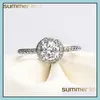 Wedding Rings Real 925 Sterling Sier CZ Diamond Ring Band Finger Engagement Sieraden voor vrouwen Drop levering OTXMA