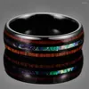 Wedding Rings Fashion 8mm Abalone Shell Stainless Steel Inlay Hawaiian Koa Wood Band Ring Men's Party Jewelry