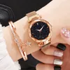 Armbanduhren Verkauf Frauen Mesh Magnet Schnalle Starry Sky Uhr Casual Luxus Geometrische Oberfläche Quarz Uhren Relogio feminino