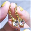 Klipp på skruva tillbaka ankomst Guldpläterad CZ Crystal Dangle örhängen för Lady Women Colorf Stone Clip on Earring Gift Jewelry Pink Re Otwxm