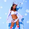 Bühne tragen Weihnachten Kostüme Nachtclub Bar Rave Kleidung Frauen Gogo Tänzer Outfits Sexy Weiß Bikini Sets DQS8486