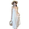 Casual Dresses Fairy White Chiffon Dress Sleeveless Pleated Loose Fashion Lady