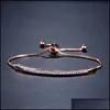 Link Chain Adjustable Rose Gold Bracelet Bangle For Women Girls Captivate Bar Slider Cz Zircon Bracelets Fashion Jewelry Drop Delive Otcfe