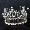 Haarschmuck SHUANGR Exquisite Brautperlenkrone Tiaras Stirnband Kuchendekoration Seegrasperlen Gebackener runder Kopfschmuck Hochzeit