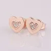 18K Rose Gold Love Hearts Stud Earrings for Pandora CZ Diamond Wedding Jewelry For Women 925 Sterling Silver Earring Set with Original Box