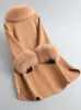 Dames down real fur wollen kasjmier jas met kraag kaki vintage wollen blend jas