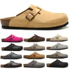 Diseñador zuecos zapatos hombres mujeres medio paquete zapatillas casual zapato sandalias unisex zapatillas naturales playa deslizadores cuero suave gris fieltro hombres al aire libre leñoso hebilla