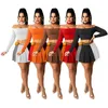 Work Dresses Sporty Women Two 2 Piece Outfits Set Off Shoulder Crop Tops And Pleated Skirts Fashion Sweatsuit Matching Tracksuit