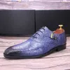 Sapatos sociais tamanho masculino sapatos Oxford couro legítimo estampa azul buck