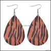 Charm Fashion Leopard Zebra Stripe Print Leather Earrings Vintage Boho Teardrop Double Side Dangle For Women Jewelry Drop Delivery Ot48E