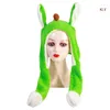 Berets Plush Animal Hat Winter Warm Beanie With Long Ear Flaps Cute Green Dinosaur Moving Ears For Teens Boys Girls