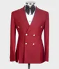 Herrenanzüge Männer 2pc Blazerhose Slim Fit Business Clothing Bräutigam Red Smoking formelle Hochzeitsfeier tragen doppelte Breast Jackethosen